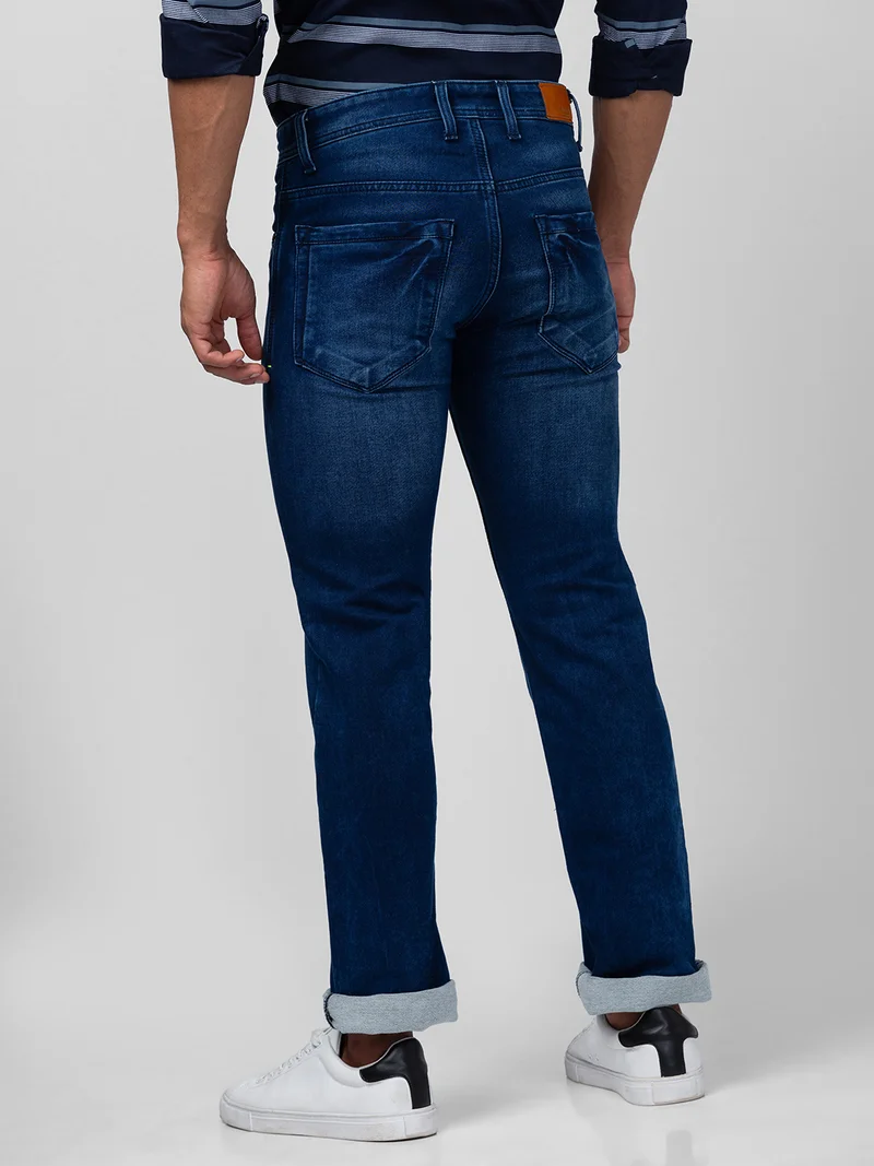 globus  Globus Men Dark Indigo Stretchable Mid-Rise Tapered Fit Jeans for Men | Best Price UAE
